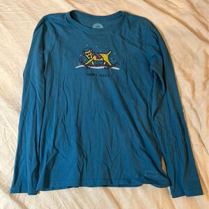 Life is good happy trails skiing dog long sleeve small